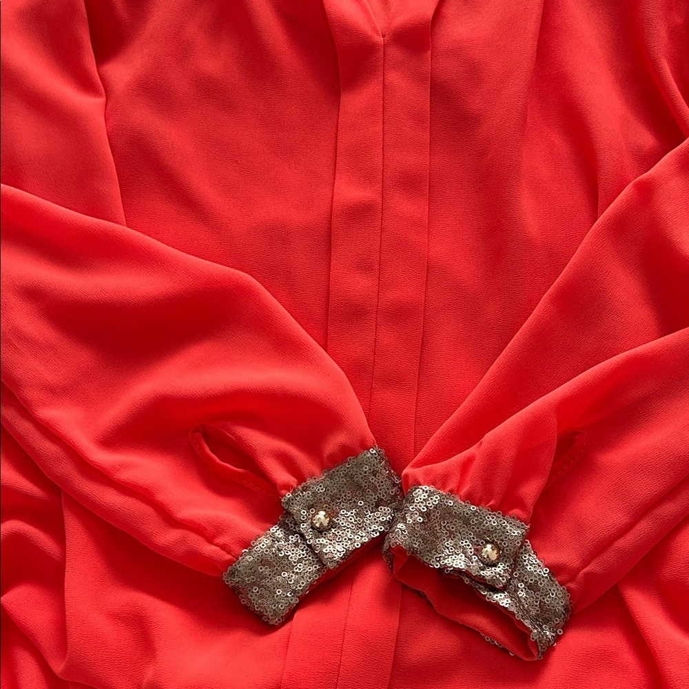 Pala D’Oro Italy Orange Gold Sequin Blouse Elegant Luxe Top - Picture 7 of 9